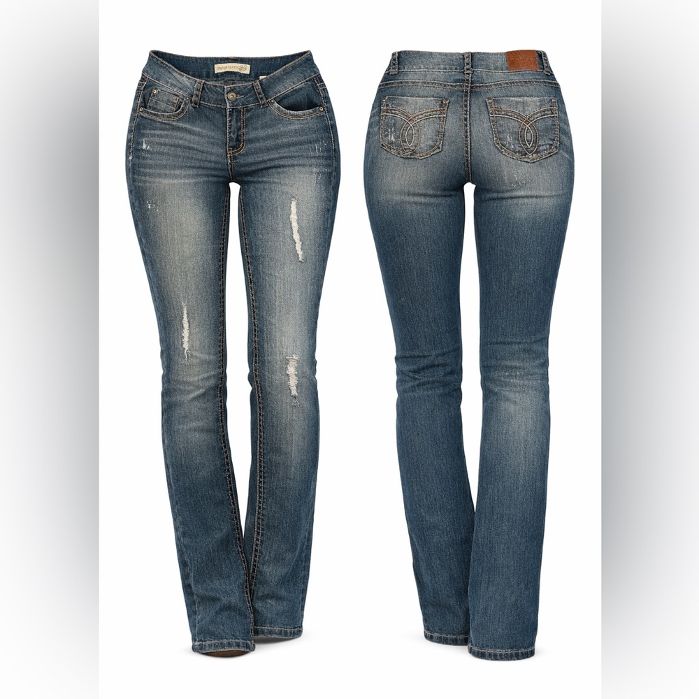 Paris Blues Skinny Bootcut Jeans in Faded Blue with Light Distressing